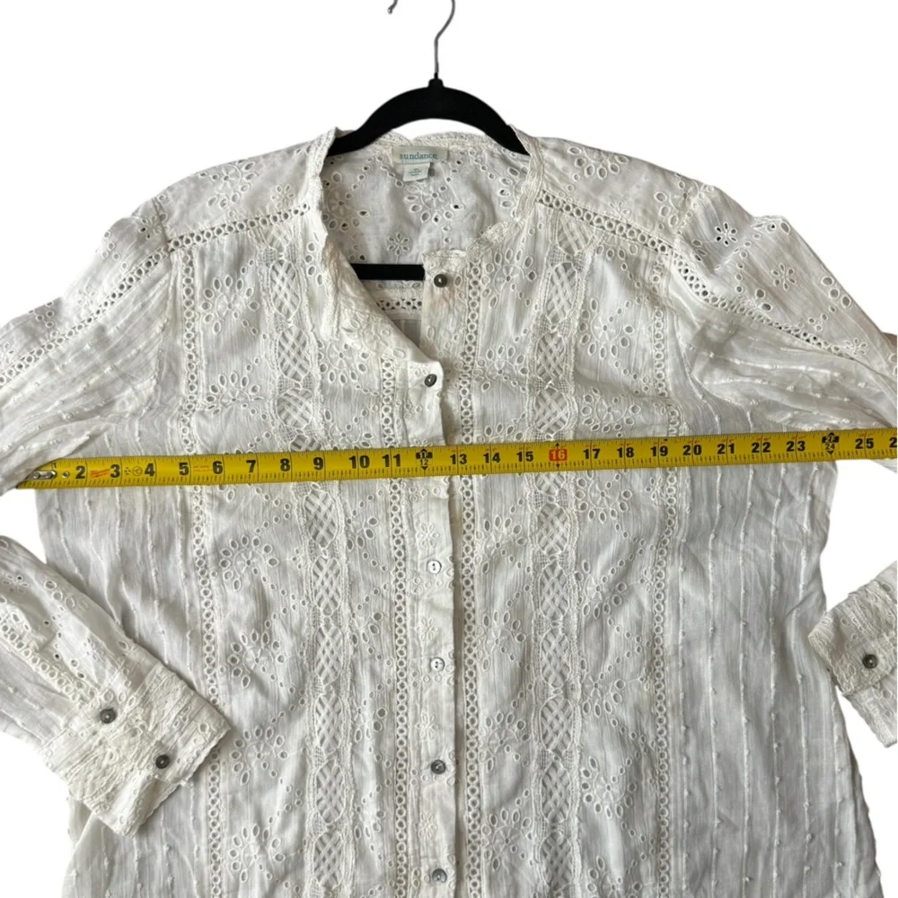 Sundance White Eyelet Lace XL Boho Victorian Cottagecore Cotton Button Front Top - Picture 9 of 14